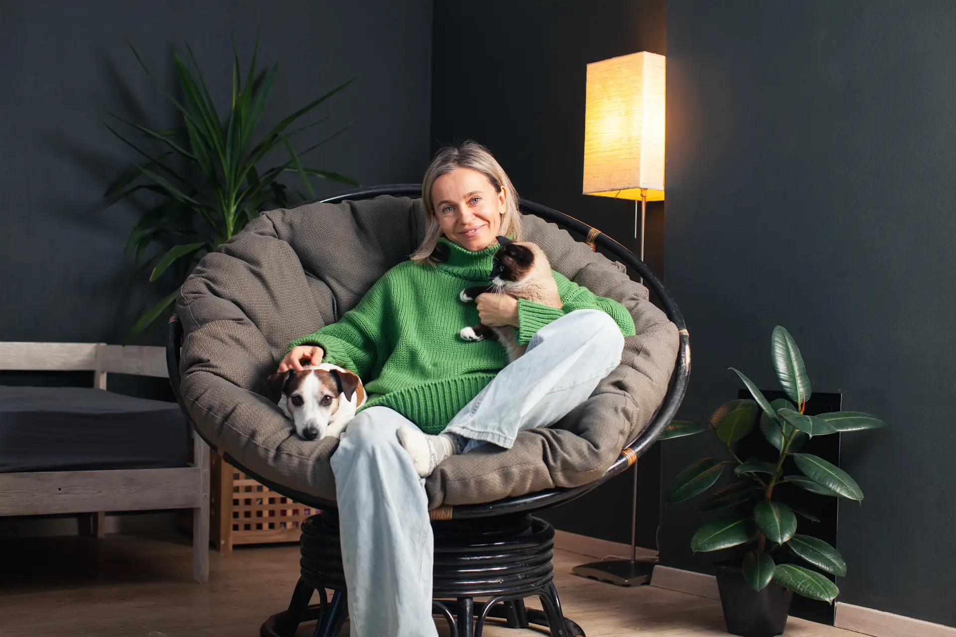 Woman Spending day with her Dog at Home